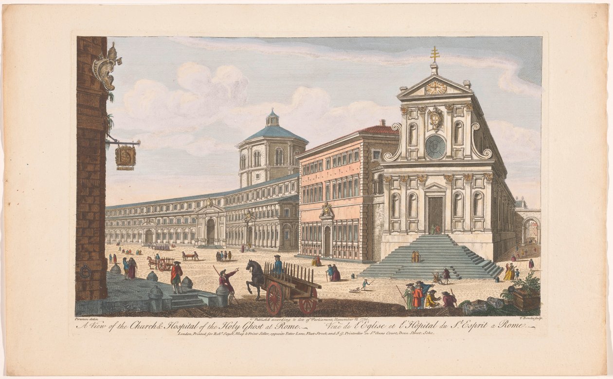 Gezicht op de kerk Santo Spirito in Sassia te Rome Kilátás a római Szentlélek templomra és kórházra (cím a tárgyon) Róma (sorozat címe) alkotó: Robert Sayer