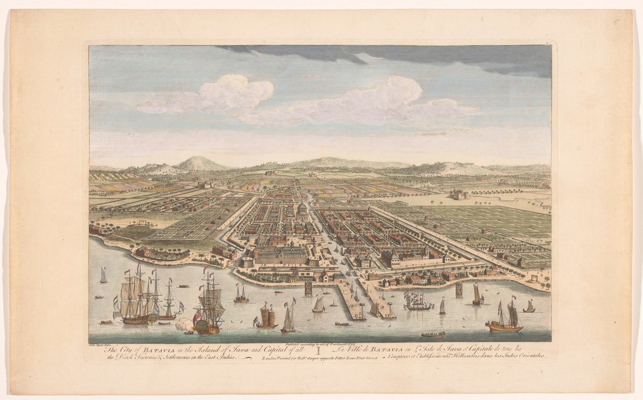 Gezicht op de stad Batavia Batavia városa Jáva szigetén és a Kelet-Indiában található összes holland gyár és település fővárosa (cím a tárgyon) Nederzettingen van de VOC (sorozat címe) alkotó: Robert Sayer