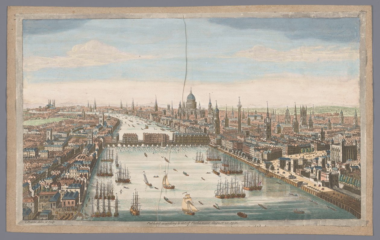 Kilátás London városára London városának általános képe, a Temze folyó mellett (cím a tárgyon) London (sorozat címe) alkotó: Robert Sayer
