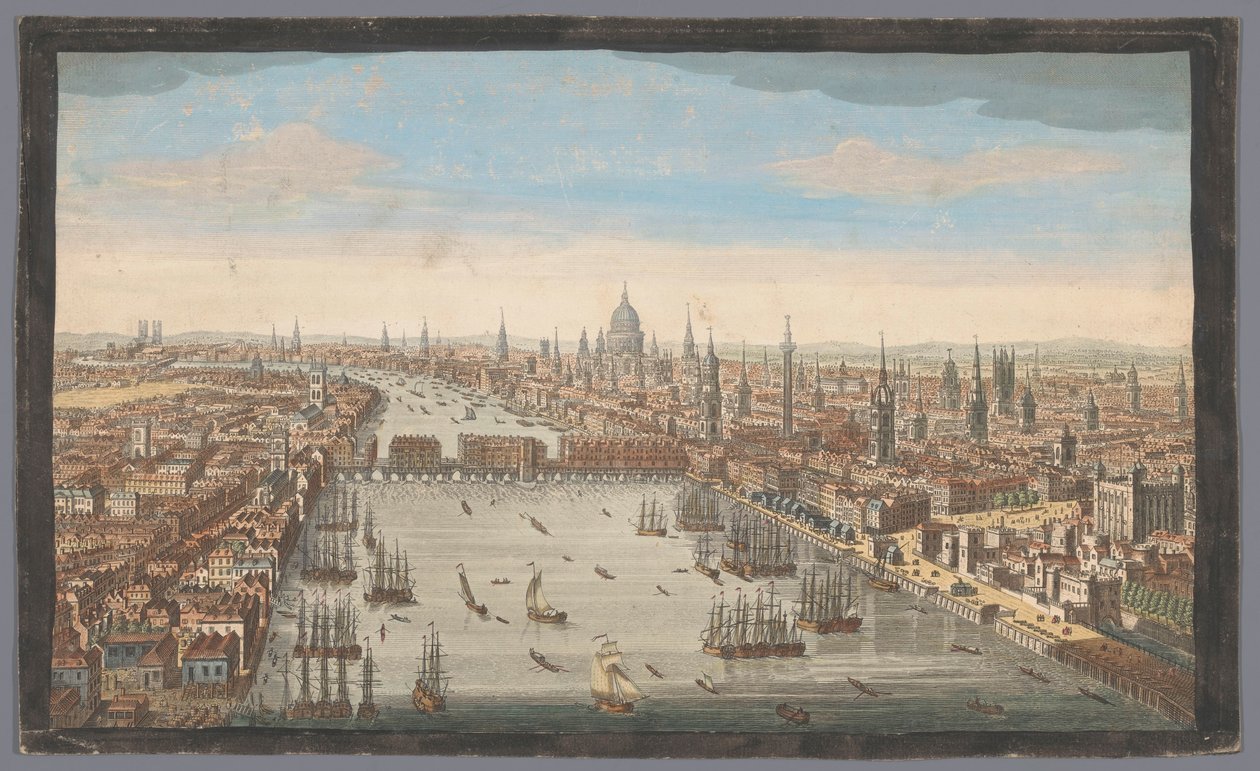 Kilátás London városára London városának általános képe, a Temze folyó mellett (cím a tárgyon) London (sorozat címe) alkotó: Robert Sayer