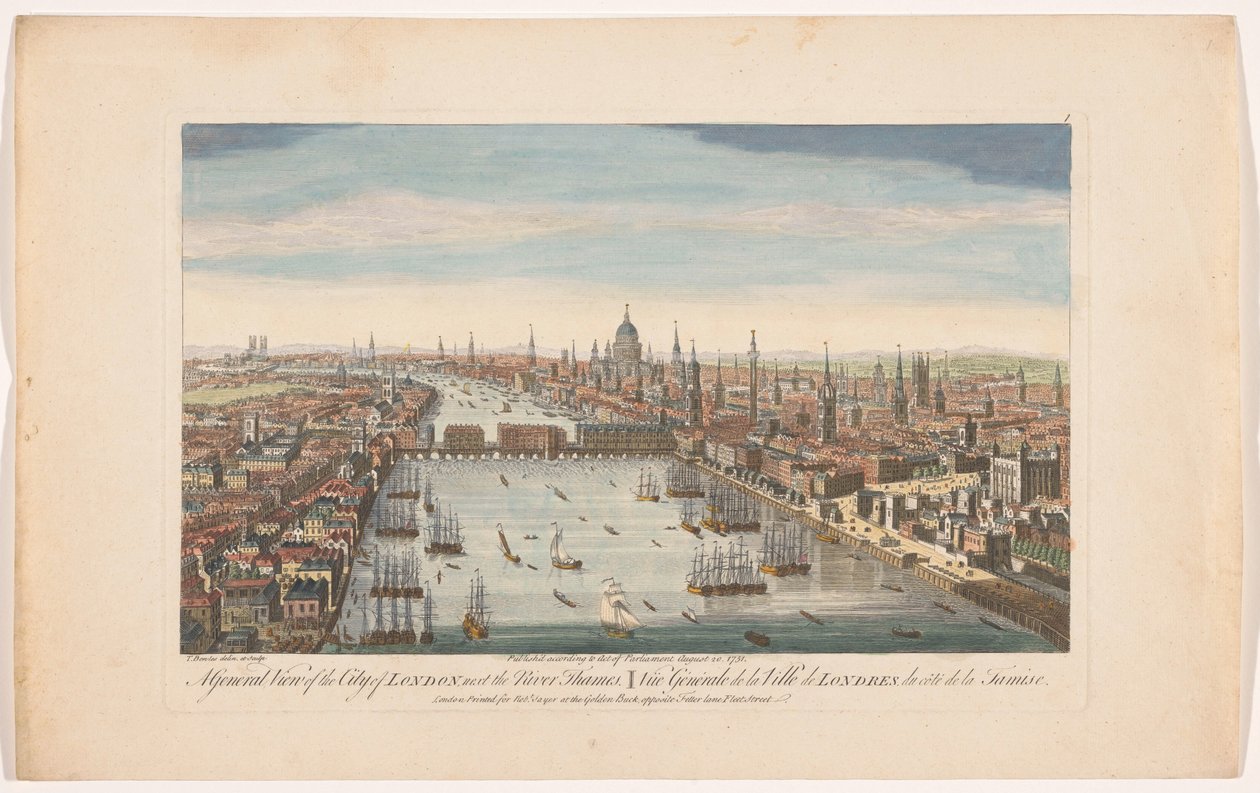 Kilátás London városára London városának általános képe, a Temze folyó mellett (cím a tárgyon) London (sorozat címe) alkotó: Robert Sayer