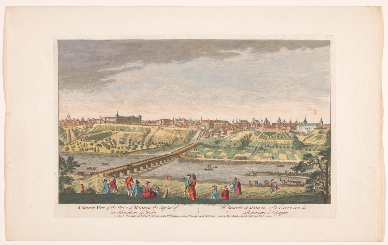 Gezicht op de stad Madrid Madrid városának, a Spanyol Királyság fővárosának általános képe (cím a tárgyon) Madrid en Lissabon (sorozat címe) alkotó: Robert Sayer