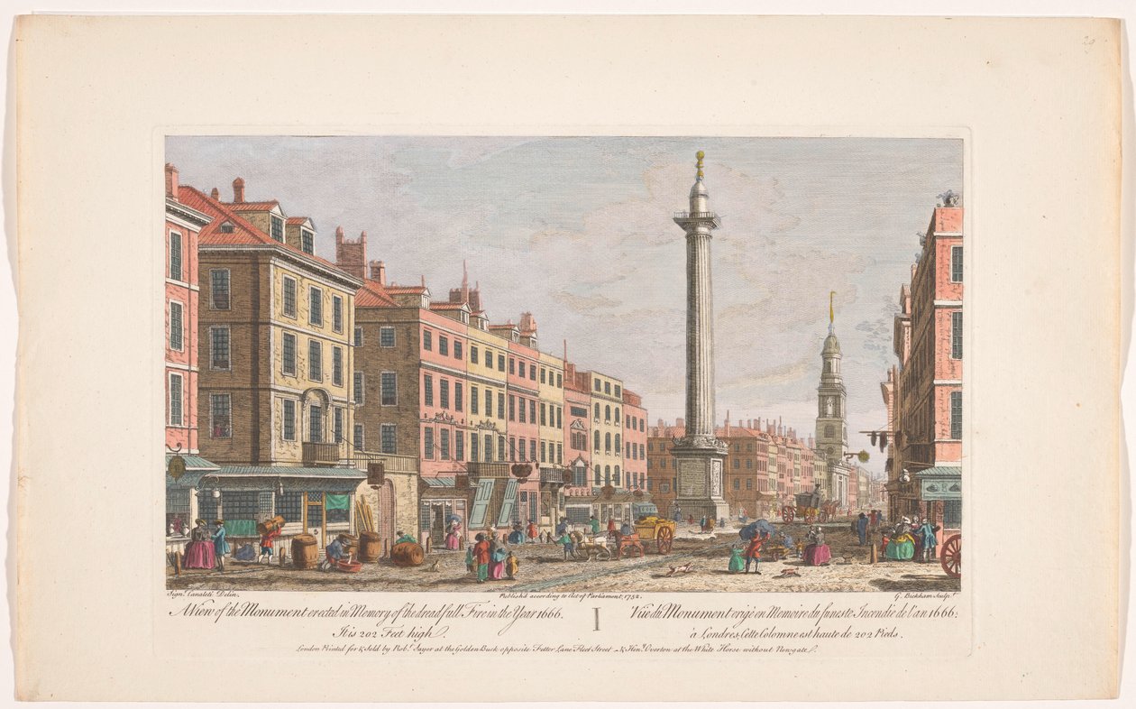Gezicht op het A londoni nagy tűzvész emlékműve Az 1666-os szörnyű tűzvész emlékére emelt emlékmű látképe (...) (cím a tárgyon) London (sorozat címe) alkotó: Robert Sayer