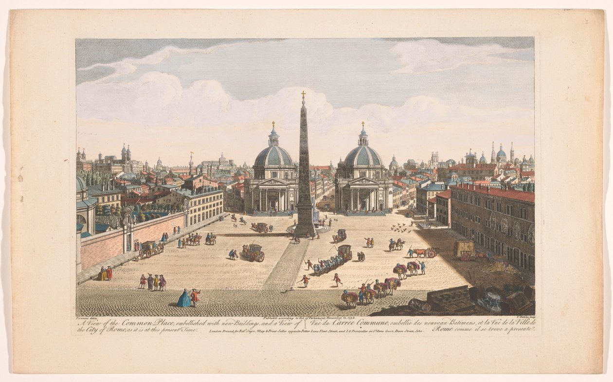 Gezicht op het Piazza del Popolo Rómában Kilátás a Common Place-re, új épületekkel díszítve, és kilátás Róma városára, ahogyan jelenleg is van (cím a tárgyon) Róma (sorozat címe) alkotó: Robert Sayer