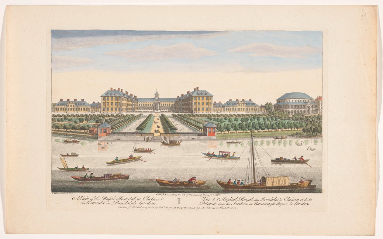 Kilátás a Chelsea Királyi Kórházra és a Rotundára a londoni Ranelagh Gardensben Kilátás a Chelsea-i Királyi Kórházra és a Ranelaigh Gardens Rotundára (cím a tárgyon) London (sorozat címe) alkotó: Robert Sayer