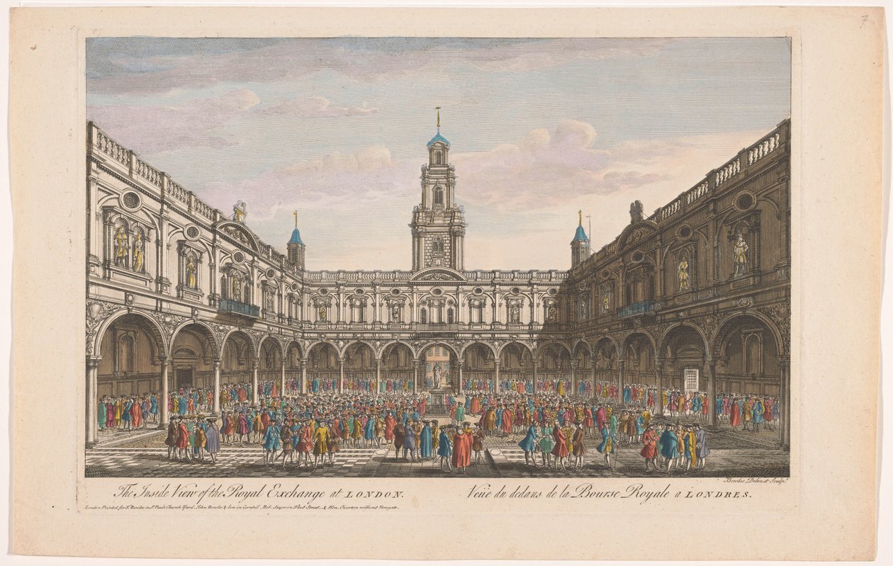 Kilátás a londoni királyi tőzsde belsejére A londoni királyi tőzsde belső képe (cím az objektumon) London (sorozat címe) alkotó: Robert Sayer