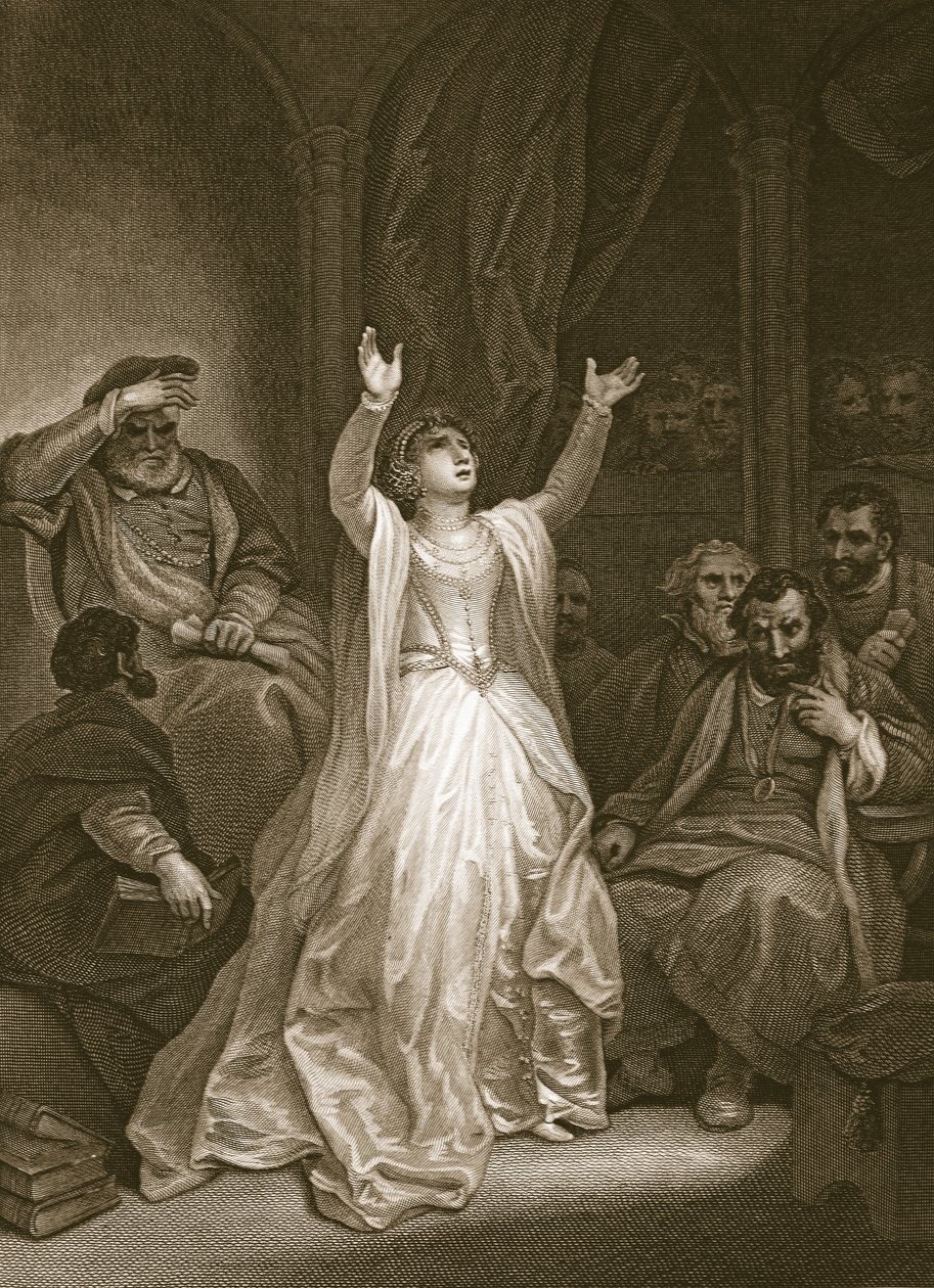 Anne Boleyn elítélése, George Noble metszete, illusztráció David Hume „Anglia története” című könyvéből, kocsma. R. Bowyer, London, 1812 alkotó: Robert Smirke