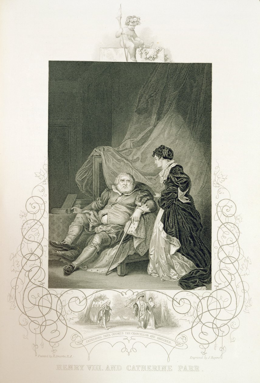 Henrik VIII és Catherine Parr, William Shakespeare (1564-1616) VIII. Henrik vagy „Minden igaz” című drámájában, J. Rogers metszetében alkotó: Robert Smirke