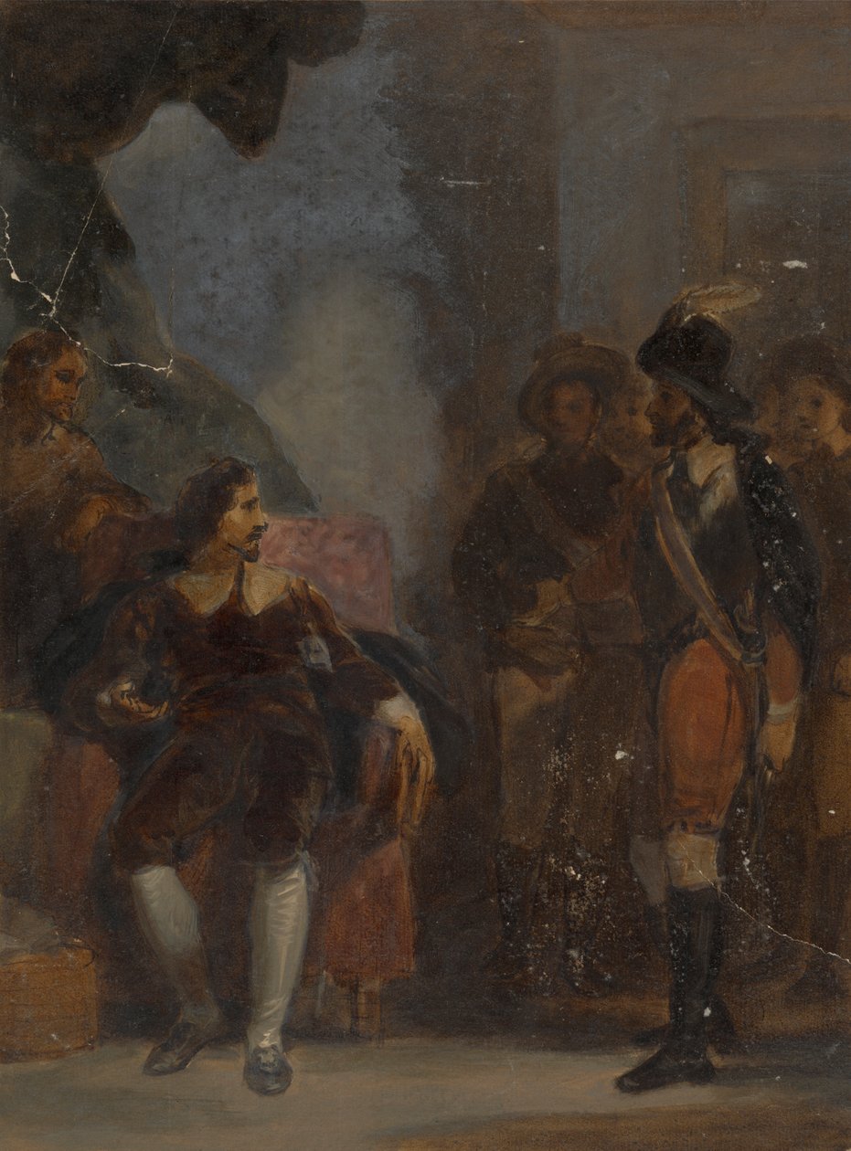 Férfi ül, miközben egy álló katonához beszél alkotó: Robert Smirke