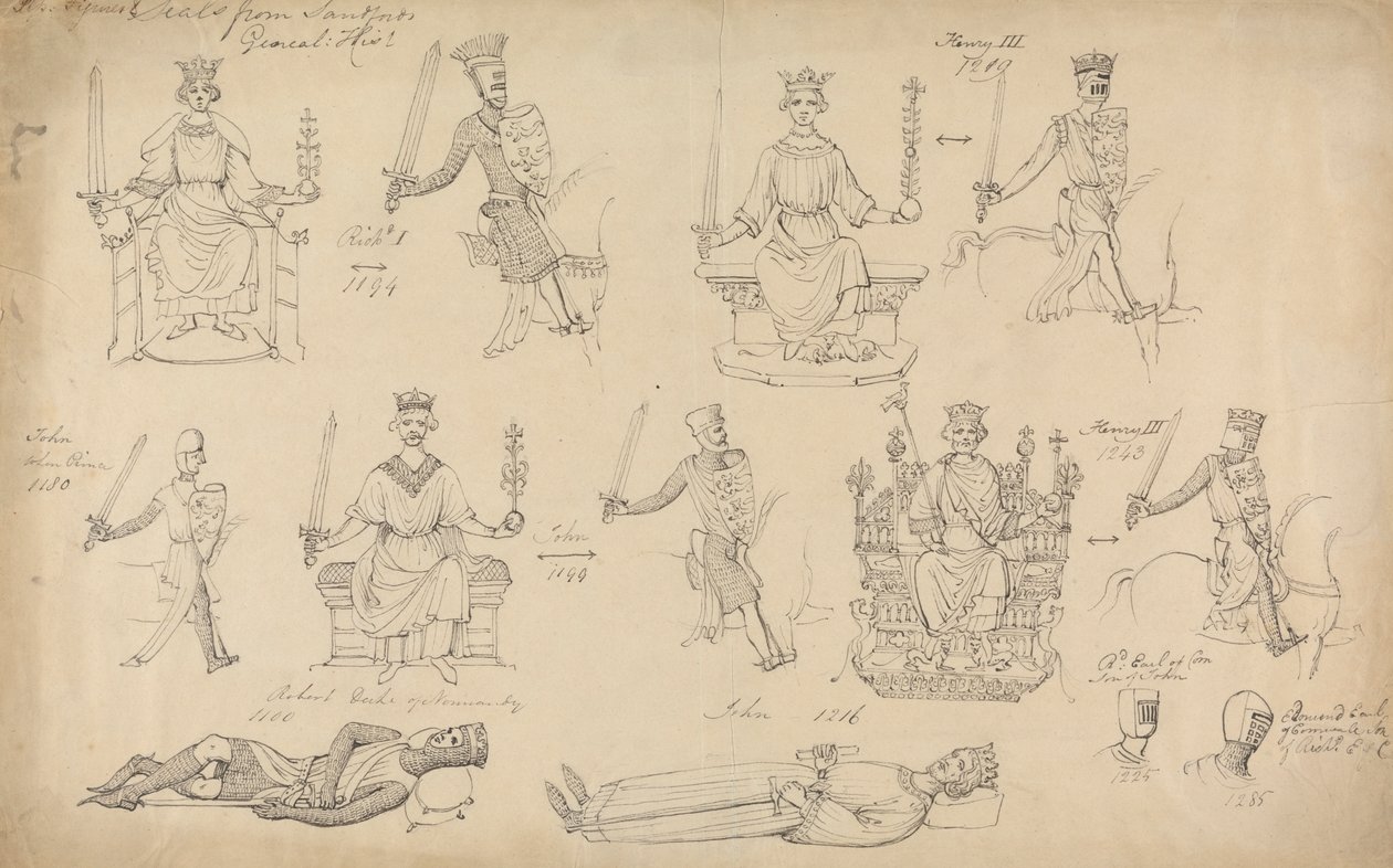 Tanulmányok alakokról és pecsétekről Sandfords Geneal Historyból alkotó: Robert Smirke