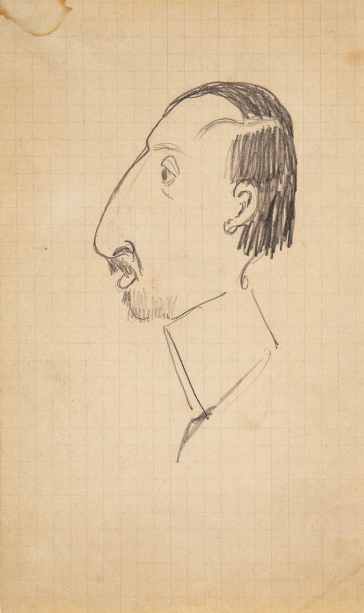 Karl Isakson karikatúrája, a profil balra néz alkotó: Robert Storm Petersen