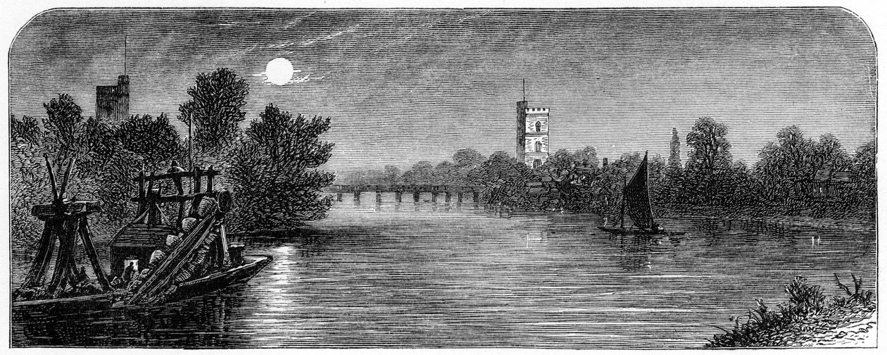 Putney híd és templom a holdfénynél, 1880 alkotó: Robert Taylor Pritchett