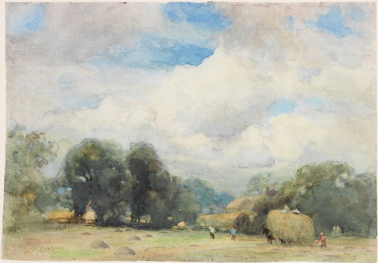 Szénakészítés Herefordshire-ben (ceruza és akvarell papíron (kártyára ragasztva)) alkotó: Robert W. Little