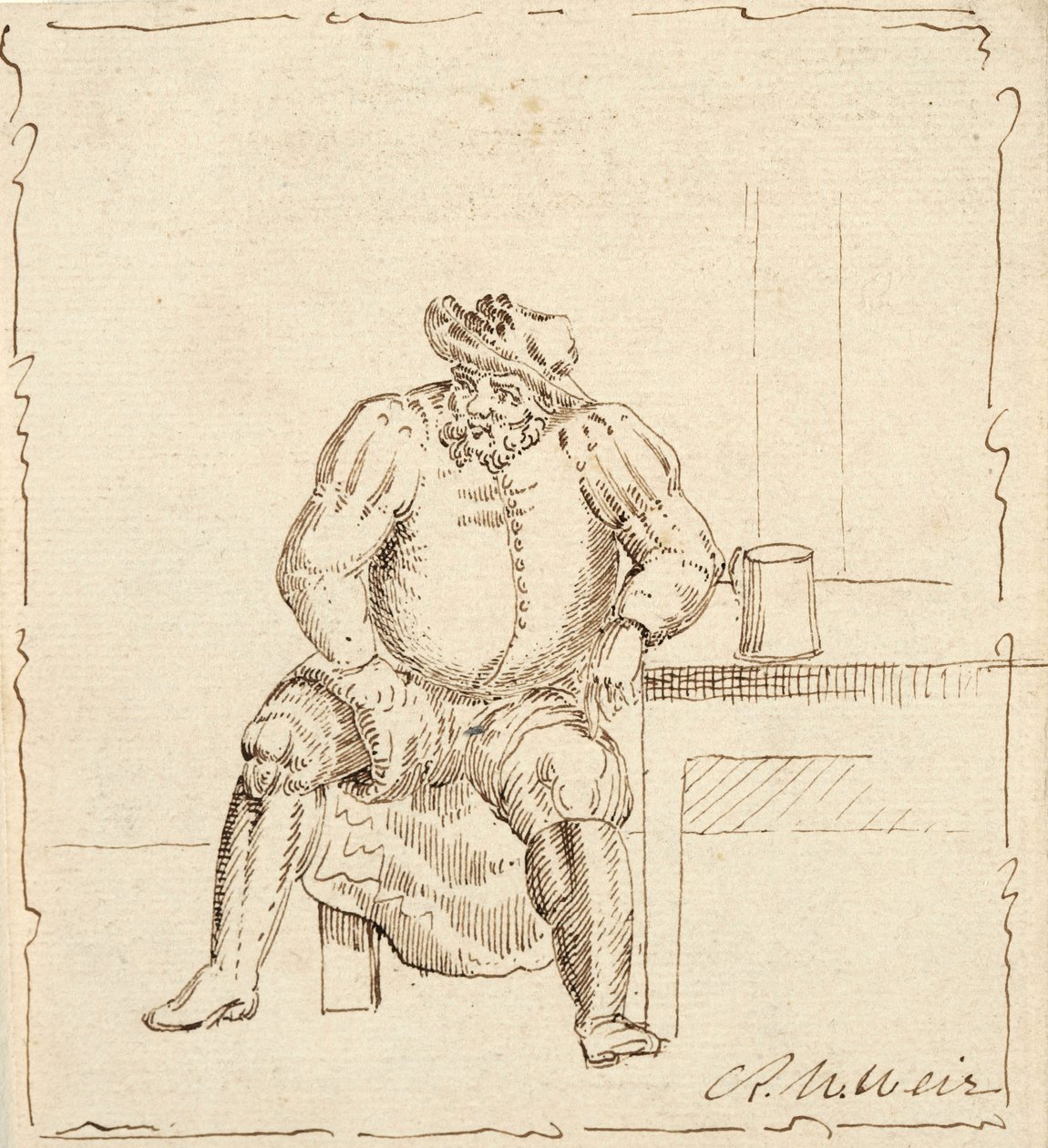 Ülő férfi vázlata bögrével, esetleg Falstaff alkotó: Robert Walter Weir