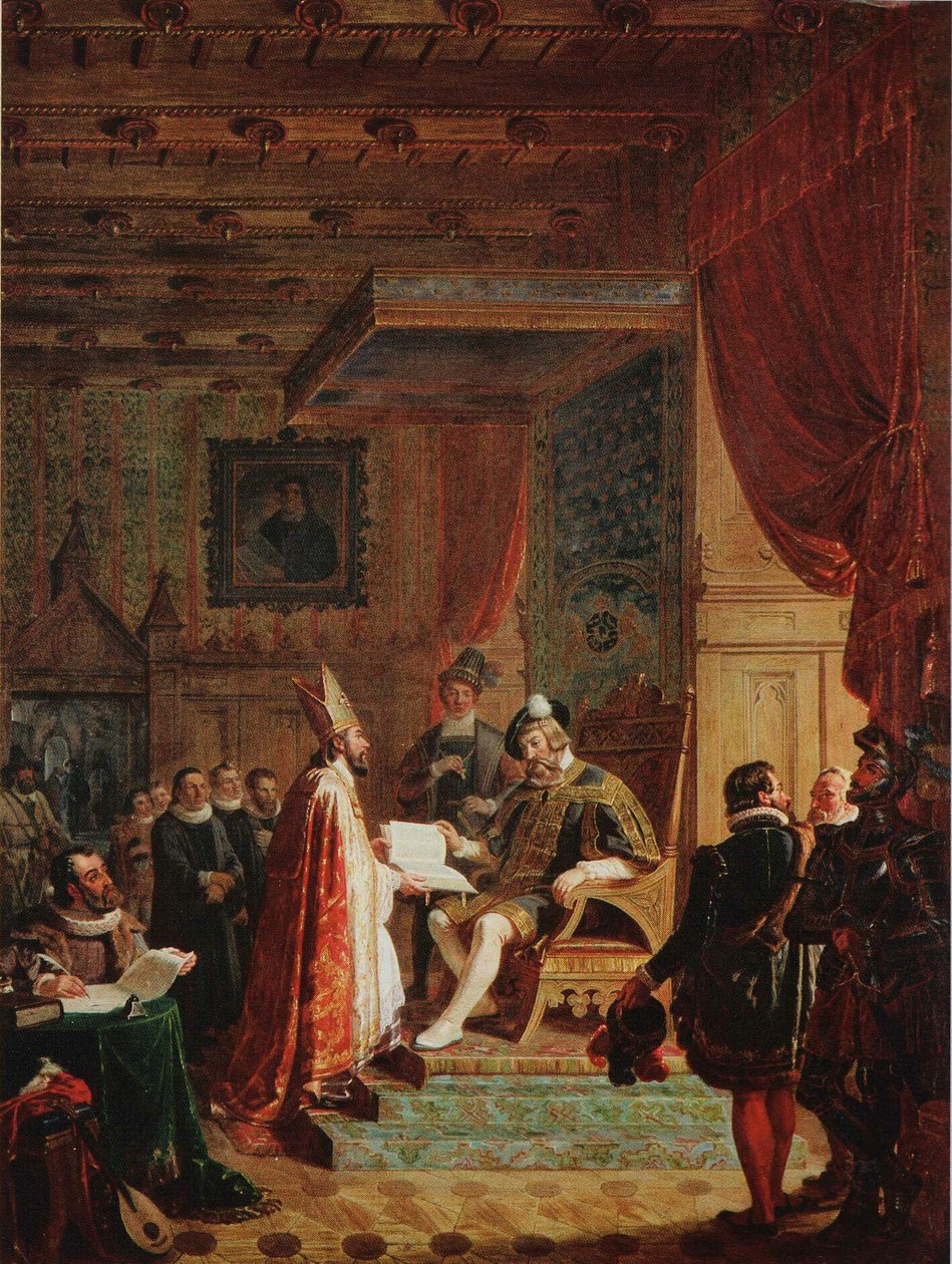 Mikael Agricola átadja az Újszövetség finn fordítását Gustav Wasa királynak alkotó: Robert Wilhelm Ekman