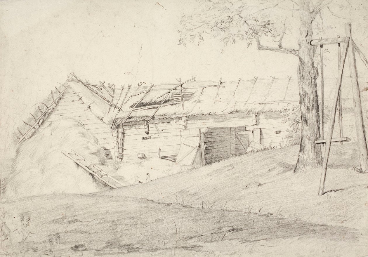 Egy csokor szalma és egy lombos fa karóval. alkotó: Robert Wilhelm Ekman