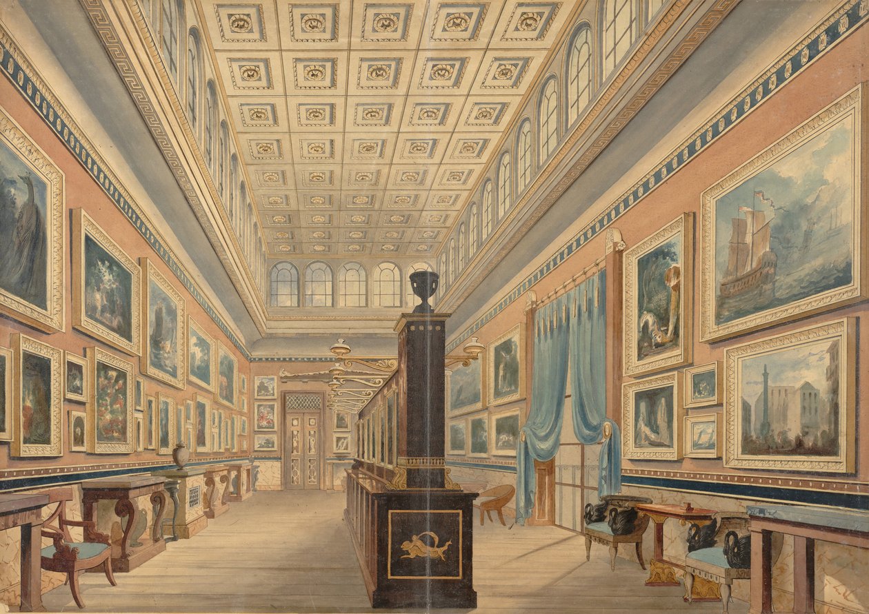 A Flamand Képtár, Thomas Hope kúria, Duchess Street, Portland Place, 1830-51. alkotó: Robert William Billings