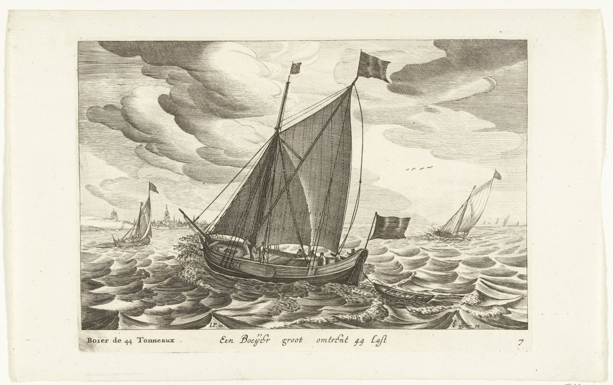 Boeiers Een Boeijer groot about 44 Last / Boïer de 44 Tonneaux (cím az objektumon) Hollandse scheepstypen, 1627 (sorozat címe) Különféle hajók Don ton se sert dans les Unies Provinces / Icons of Various Dutch Ships, amelyek főként az Egyesült Államok vizei alkotó: Robert de Baudous (possibly)