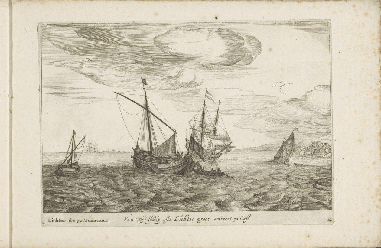 Wijdschip of lichter Een Wyt-schip ofte Lichter groot about 30 Last / Lichter de 30 Tonneaux (cím az objektumon) Különféle hajók nem a se sert dans les Provinces Unies-on alkotó: Robert de Baudous (possibly)