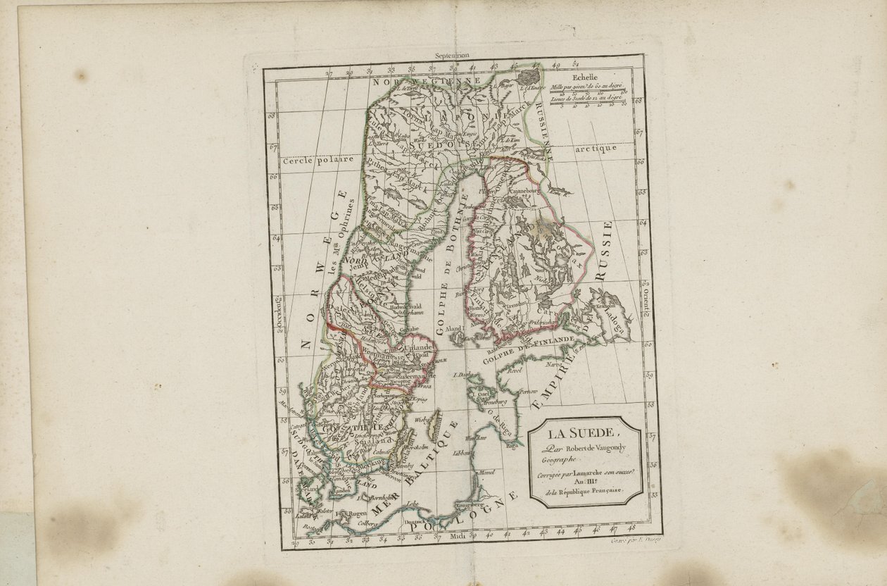 Illustrasjon hentet fra boken Új hordozható atlasz, amelyet elsősorban a fiatalok oktatására szántak a néhai Ala de Delacroix av Vaugondy, Robert de og utgitt av Chez Lamarche (Párizs, 1795) modern földrajza szerint. alkotó: Robert de Vaugondy