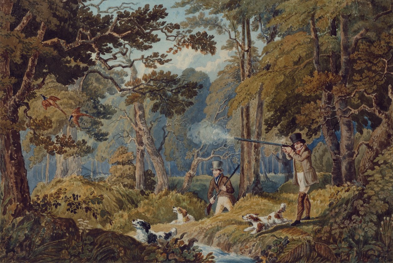 Partridge-lövészet Windsor közelében (színes litho) alkotó: Robert the Elder Havell