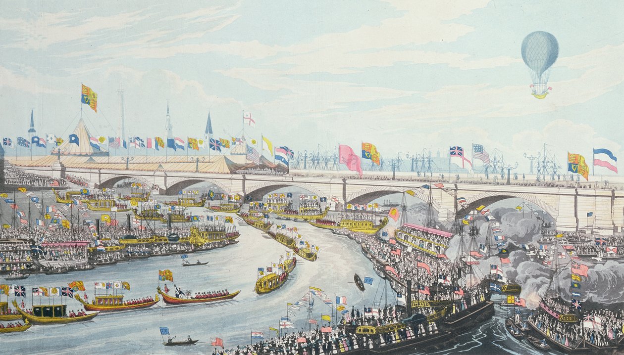 Az Új London-híd megnyitása IV. Vilmos király és Adelaide királyné által, 1831 alkotó: Robert the Elder Havell
