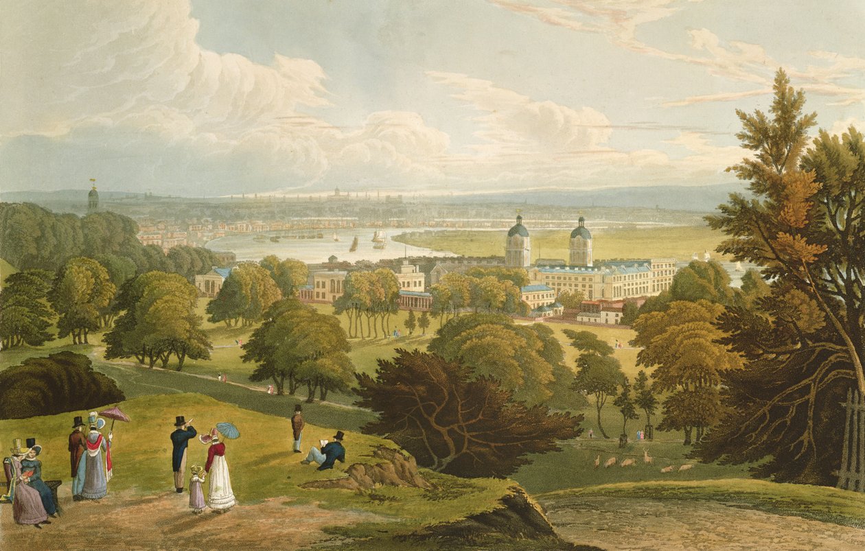 London kilátása a Greenwich Parkból, kocsmából. 1820, Colnaghi und Co. (akvatinta) alkotó: Robert the Elder and Younger Havell