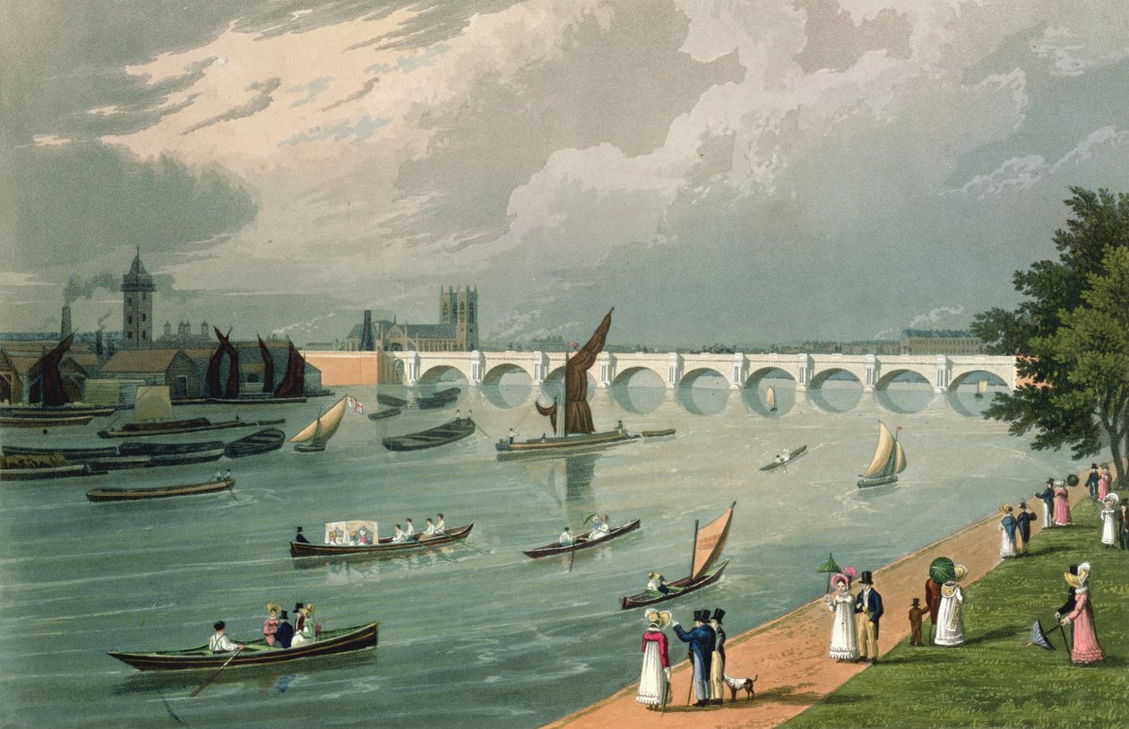 Kilátás a Waterloo hídra, pub. 1820, Colnaghi und Co. alkotó: Robert the Elder and Younger Havell