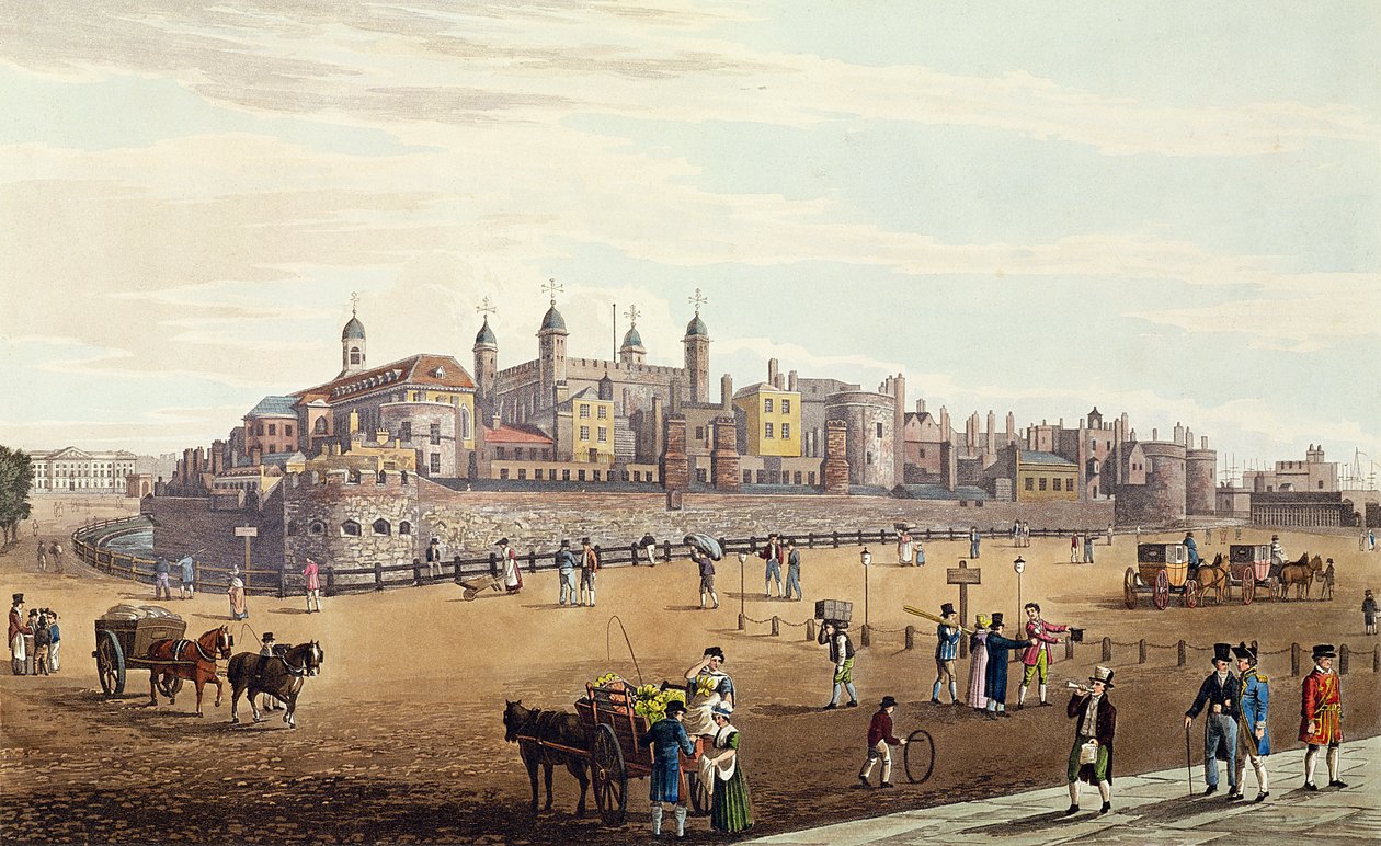 Kilátás a Tower of Londonra és a pénzverdére, pub. szerző: Colnaghi und Co, 1821 (színes aquaint) alkotó: Robert the Elder and Younger Havell