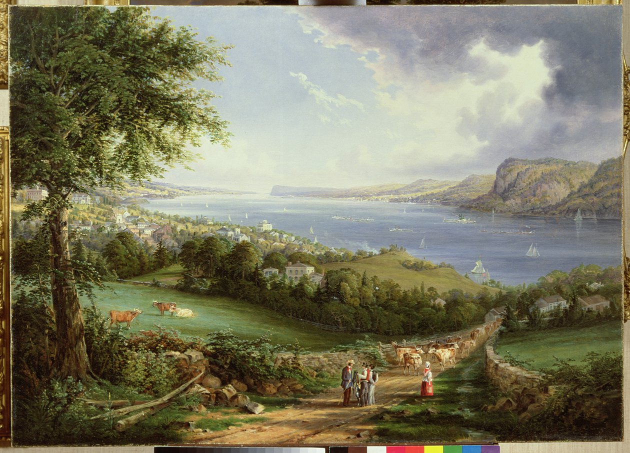 Kilátás a Hudson-folyóra Sing Sing közelében, New York államban, 1850 körül alkotó: Robert the Younger Havell