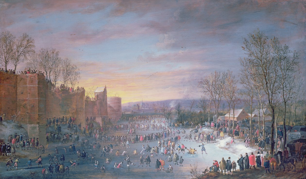 Korcsolyázás a Stadtgrabenen Brüsszelben, 1649 (panel) alkotó: Robert van den Hoecke