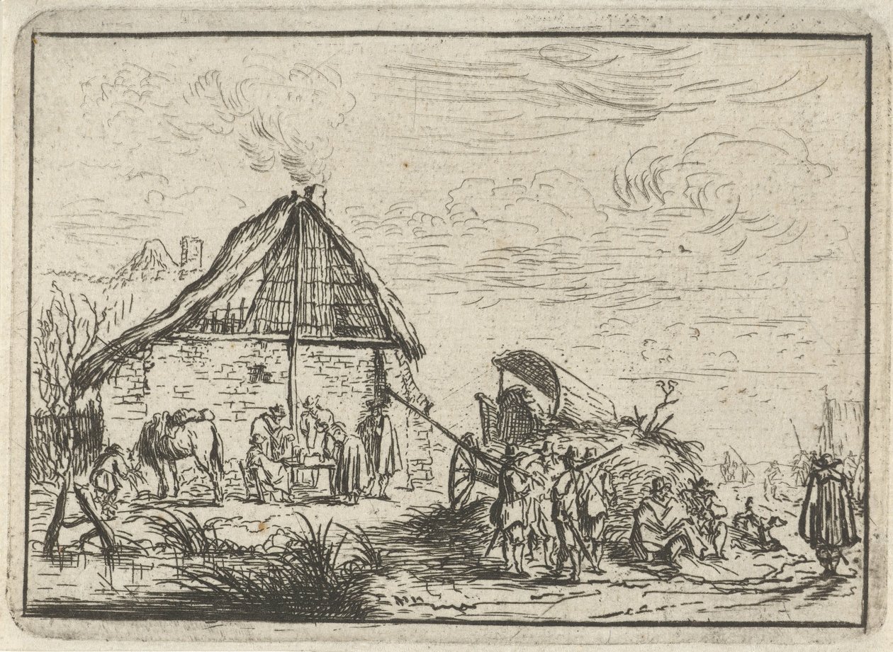 Katonák a szénakazalban Tájak táborozással (sorozat címe) alkotó: Robert van den Hoecke
