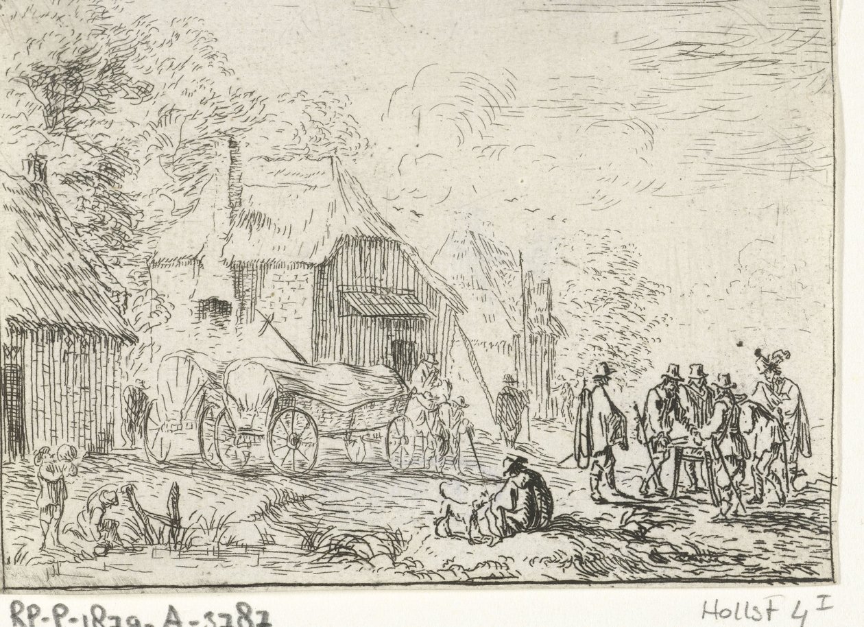 Katonák két szekérnél Tájak táborozással (sorozat címe) alkotó: Robert van den Hoecke