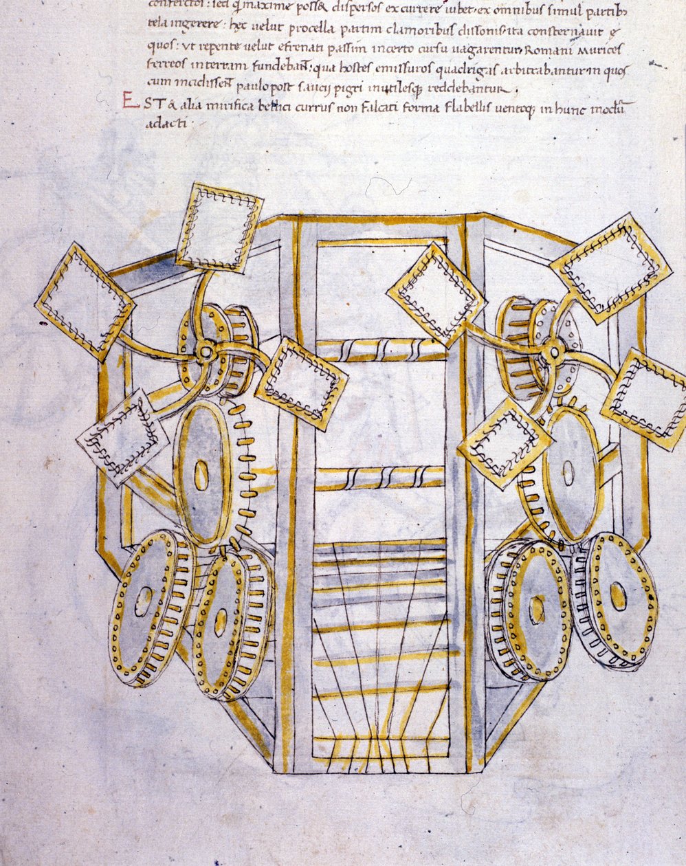 A háború művészete: katonai gépek tanulmányozása, illusztrációja Roberto Valturio (1405-1483?) mérnök „De re Militari” című művéből. alkotó: Roberto Valturio