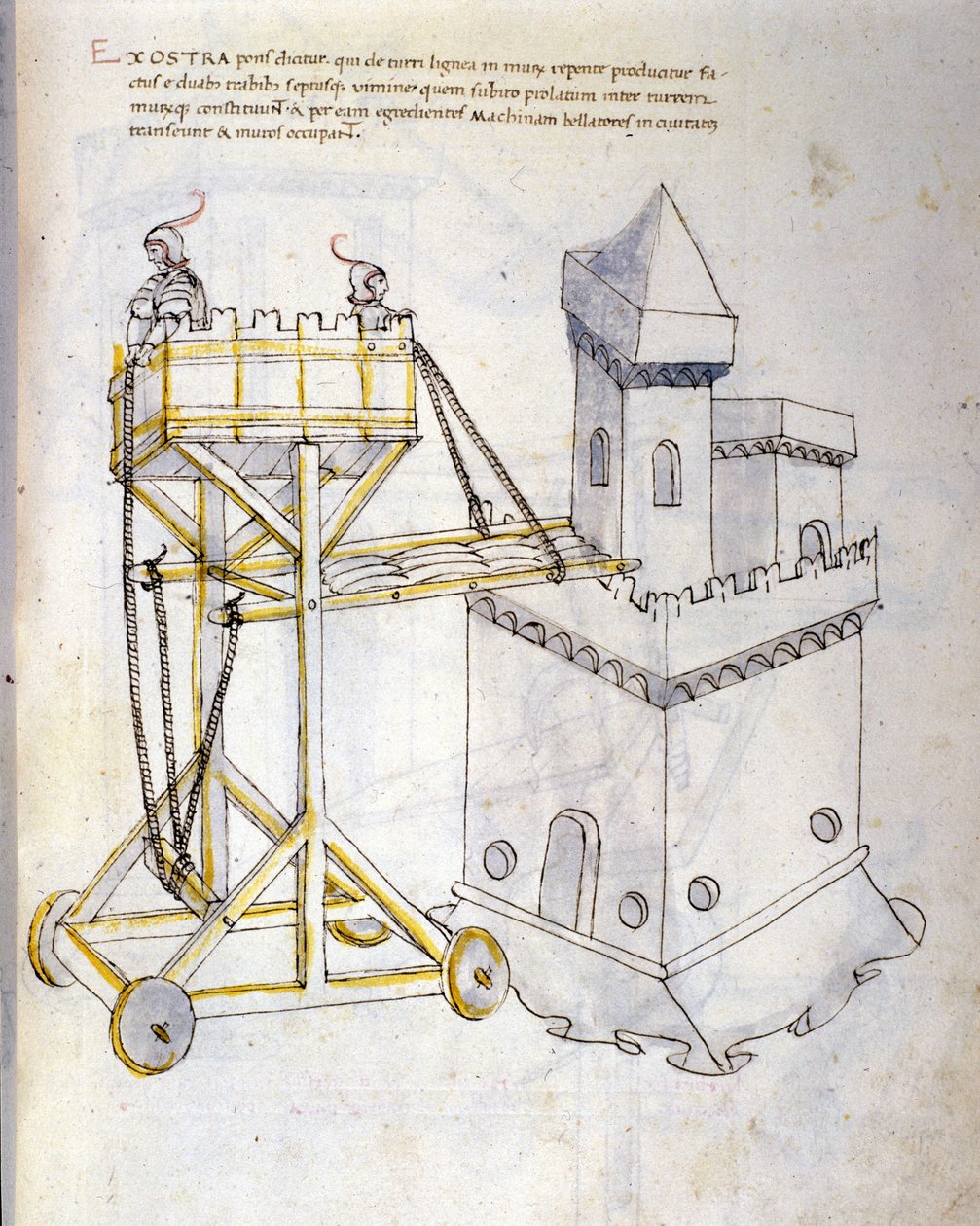 A háború művészete: katonai gépek tanulmányozása. ostromtornyokat ostromló rohamtorony, Roberto Valturio mérnök (1405-1483?) 