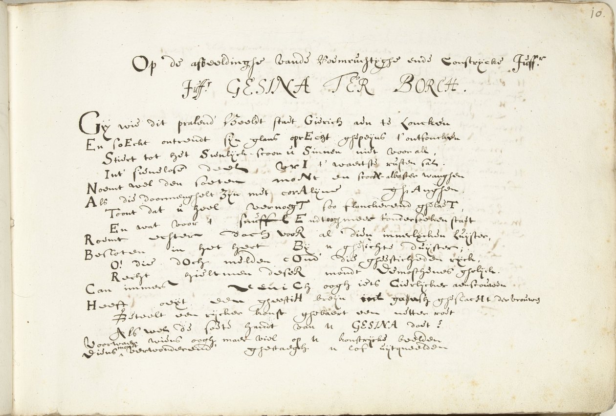 Vers Gesina ter Borch dicséretére (első rész) A híres Juffr ábrázolásáról./ Juffr. Gesina Ter Borch (cím a tárgyon) alkotó: Robertus Altius (signed by artist)