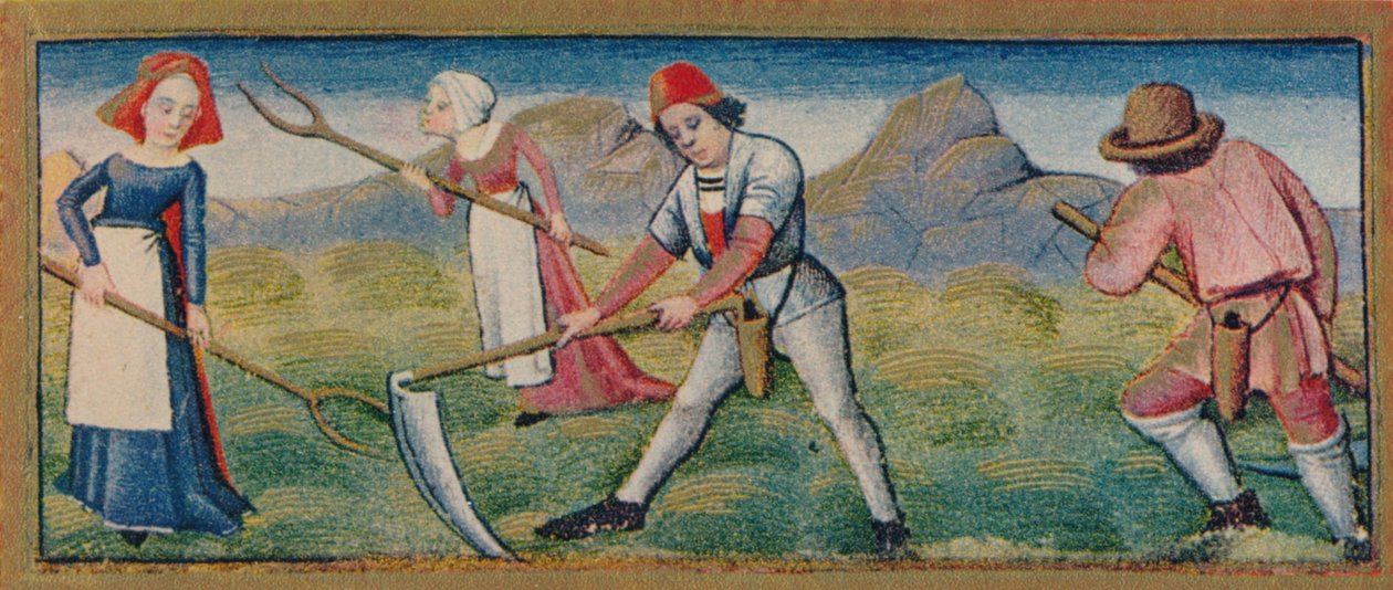 június - kaszálás, 15. század, 1939. alkotó: Robinet Testard