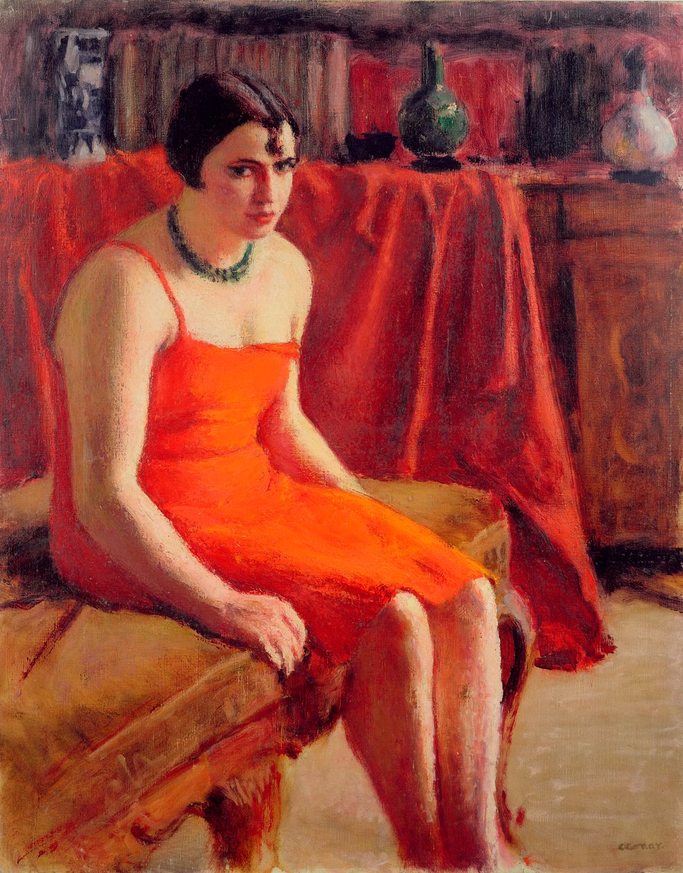 Ülő nő piros ruhában, 1929 alkotó: Roderic O Conor