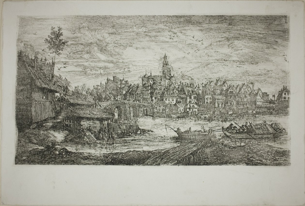 Város kőhíddal alkotó: Rodolphe Bresdin