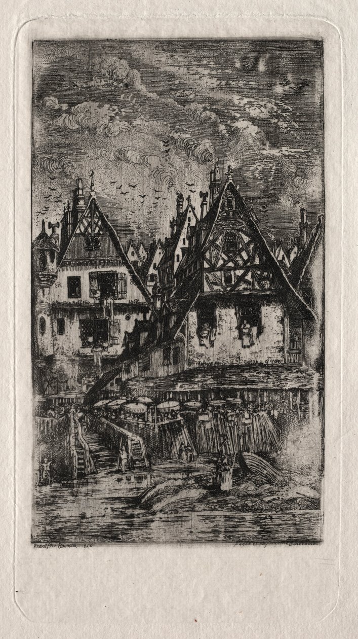 Piactér napernyőkkel, 1866. alkotó: Rodolphe Bresdin