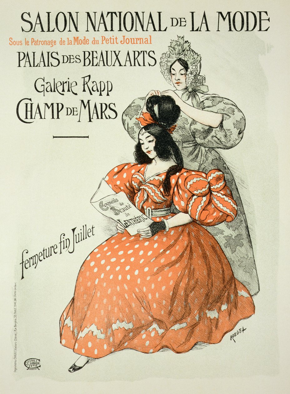 A „Salon National de la Mode”-t hirdető plakát reprodukciója, Rapp Gallery, Párizs, 1896 alkotó: Roedel