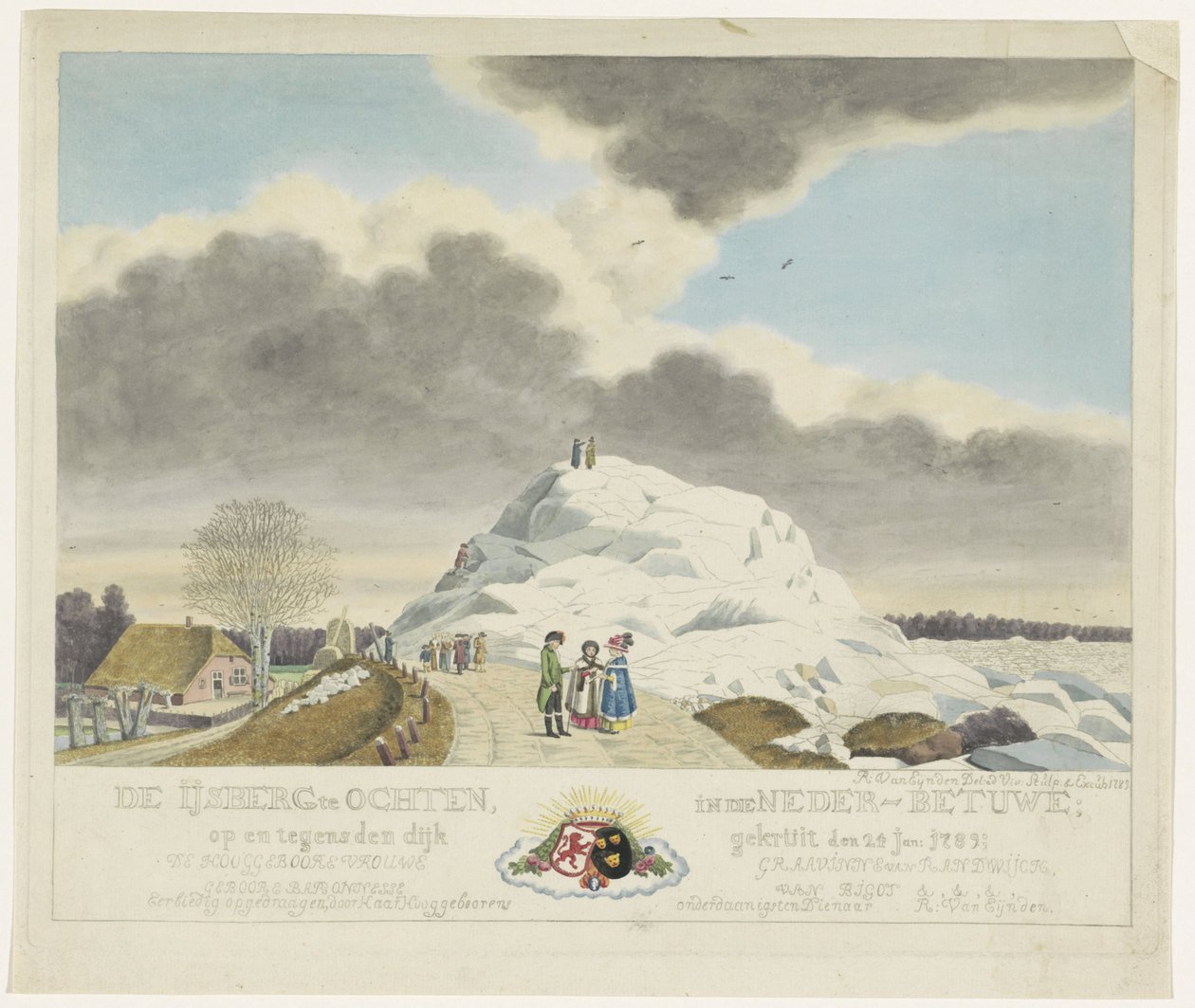 Fagylalt Ochtenben, 1789 A jéghegy Ochtennél az alsó-Bétuwe-ban; január 24-én porított töltésen és ellen. 1789 (cím a tárgyon) alkotó: Roeland van Eynden