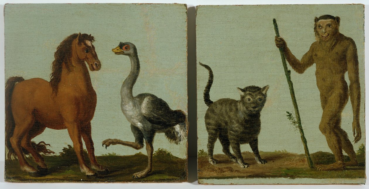 Ló és strucc, vadmacska és vadember olaj, vászon, deszkára fektetve alkotó: Roelandt Jacobsz. Savery