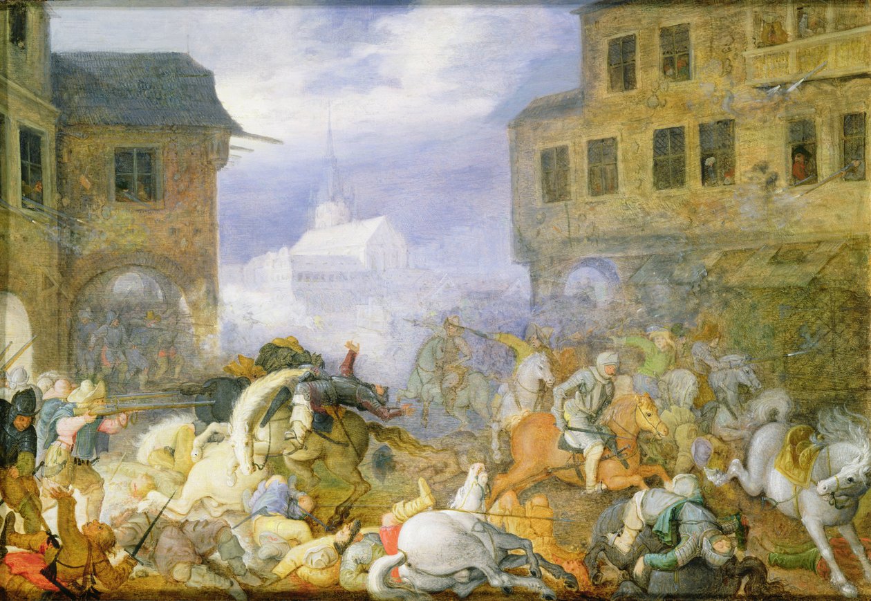 Utcai csata a Malostranske Namestiben (Kleinseite Platz) Prágában, 1611. február 15., 1611. alkotó: Roelandt Jacobsz. Savery