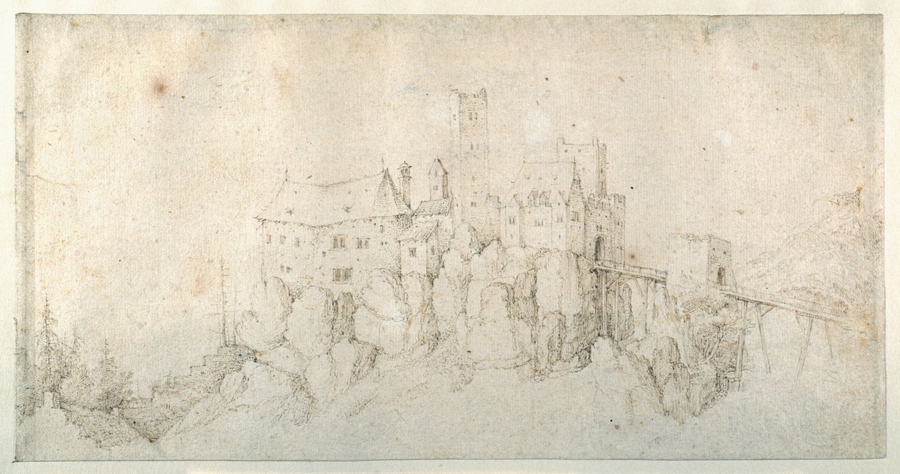 Vár egy sziklán (toll és barna tinta papíron) alkotó: Roelandt Jacobsz. Savery