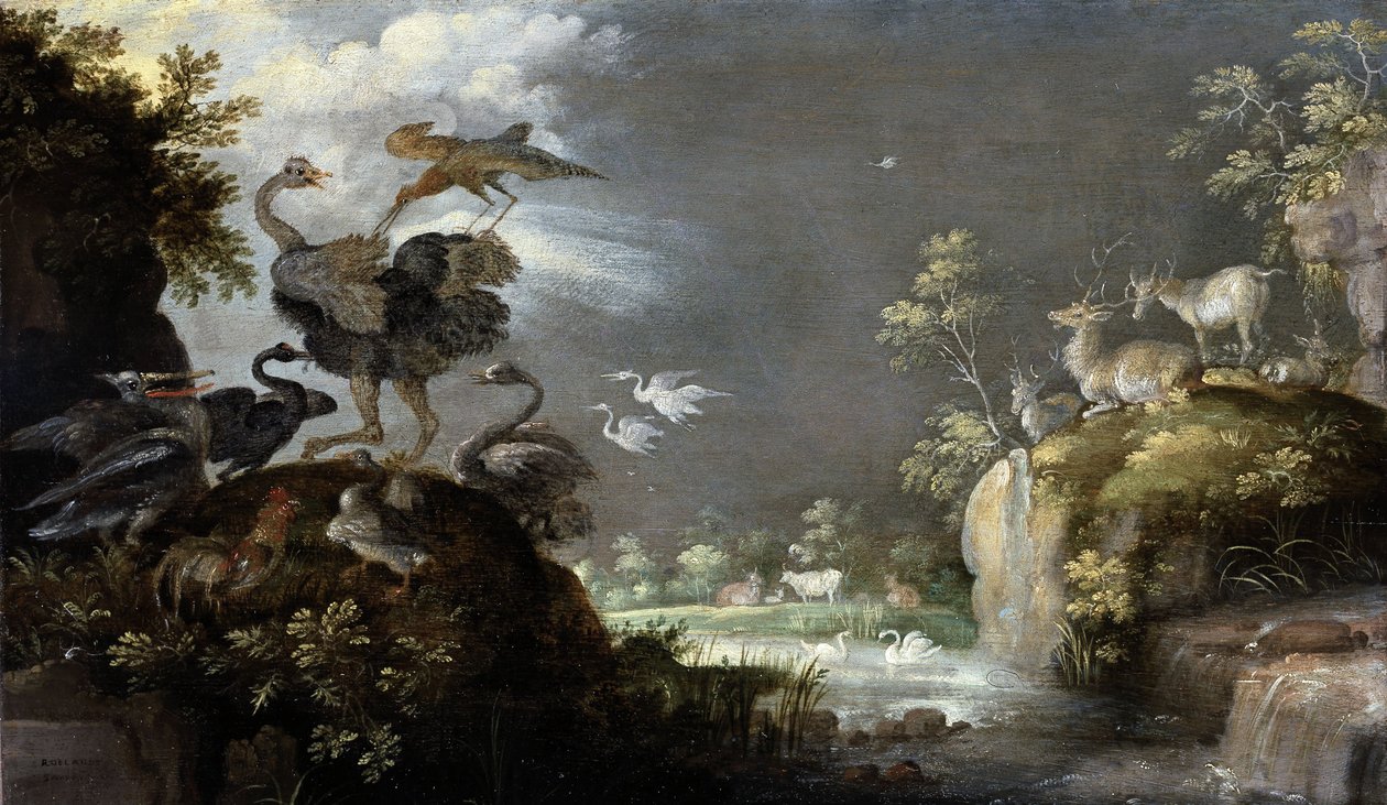 Tájkép struccal, 1625 körül (olaj, tábla) alkotó: Roelandt Jacobsz. Savery