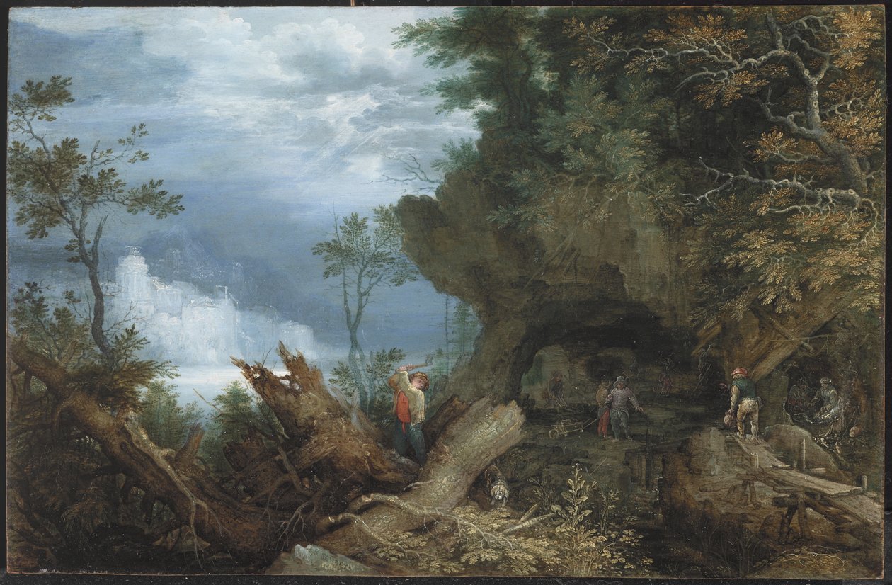 Hegyvidéki táj egy bánya bejárattal, 1612-1613 körül (olaj, bükkfa panel) alkotó: Roelandt Jacobsz. Savery