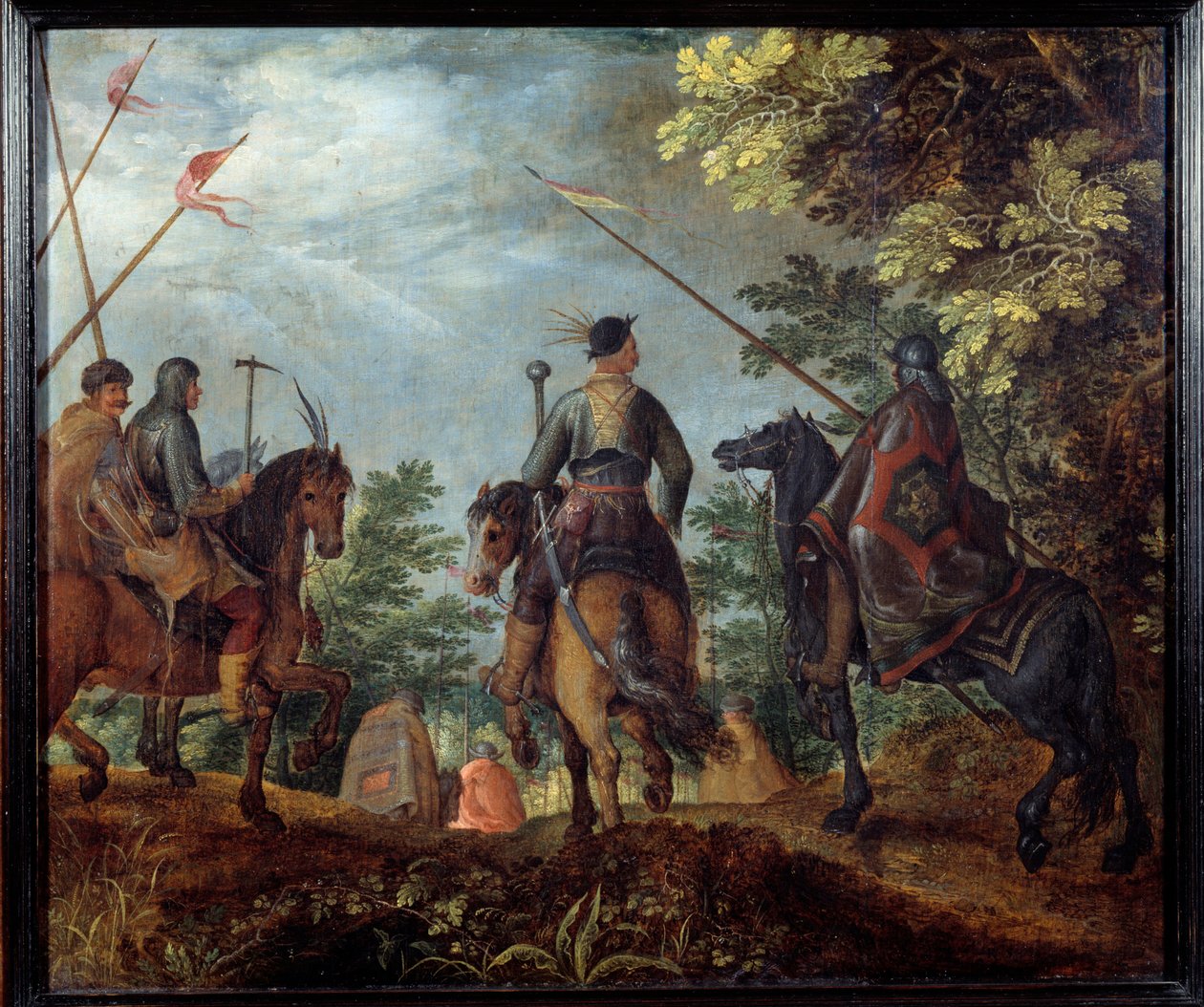 Lengyel lovasok sétálnak az erdőben. Roelant (Roelandt) Savery festménye (1576-1639) alkotó: Roelandt Jacobsz. Savery