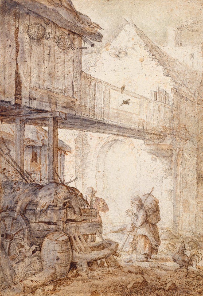 Elhagyatott udvar koldusasszonnyal, c. 1608 alkotó: Roelant Saverij