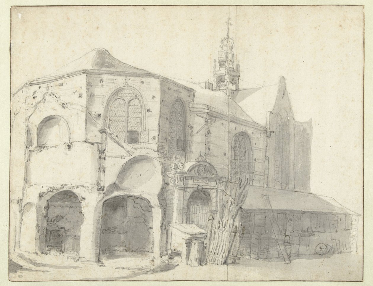 Kilátás a Jeruzsálemkapelre és a Sint Olofskapelre, Amszterdam alkotó: Roelant Roghman (attributed to)